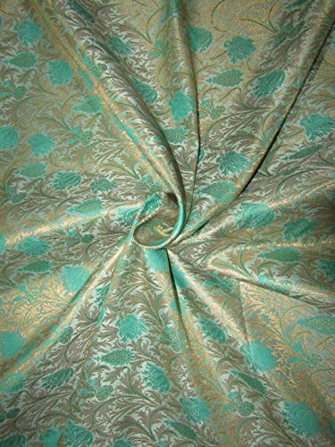 Brokat-Jacquard-Stoff, Mintgrün/Grün x Metallic-Gold, 111,8 cm breit, BRO696 [2], Meterware