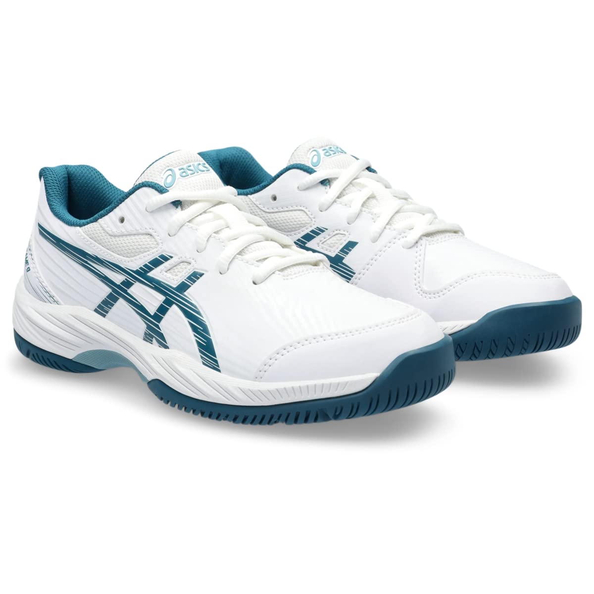 ASICS Kid's Gel-Game 9 Grade School Tennis Shoes, 2, White/RESTFUL Teal