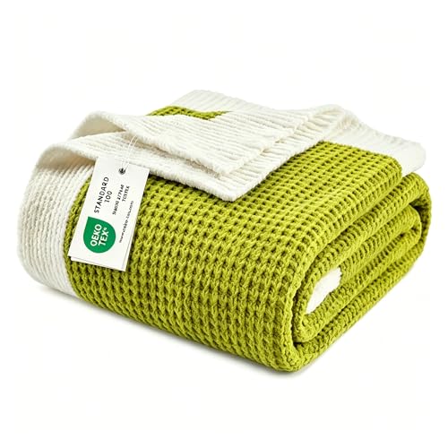 Image of BEDELITE Chenille Waffle Throw Blanket for Couch Bed Office Chair, Cozy Soft Fuzzy Farmhouse Boho Knit Throw Blanket,Ideal for Gifting and Home Decor, Dark Citron 60 inchx80 inch