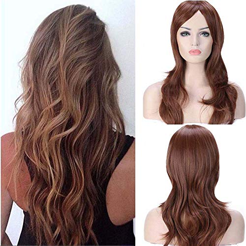 23"(58cm) SEGO Pelucas Mujer con Flequillo [Castañas] Lisas Largas Pelo Sintético Se...