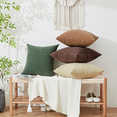 GAWAMAY Decorative Chenille Throw Pillow Covers 24x24 Inch Pack of 2, Soft Square Couch Pillow Cover for Sofa Cushion Living Room Bedroom Solid Dyed Pillowcases Coffee 60x60cm (ONLY Covers) by GAWAMAY - Image 8