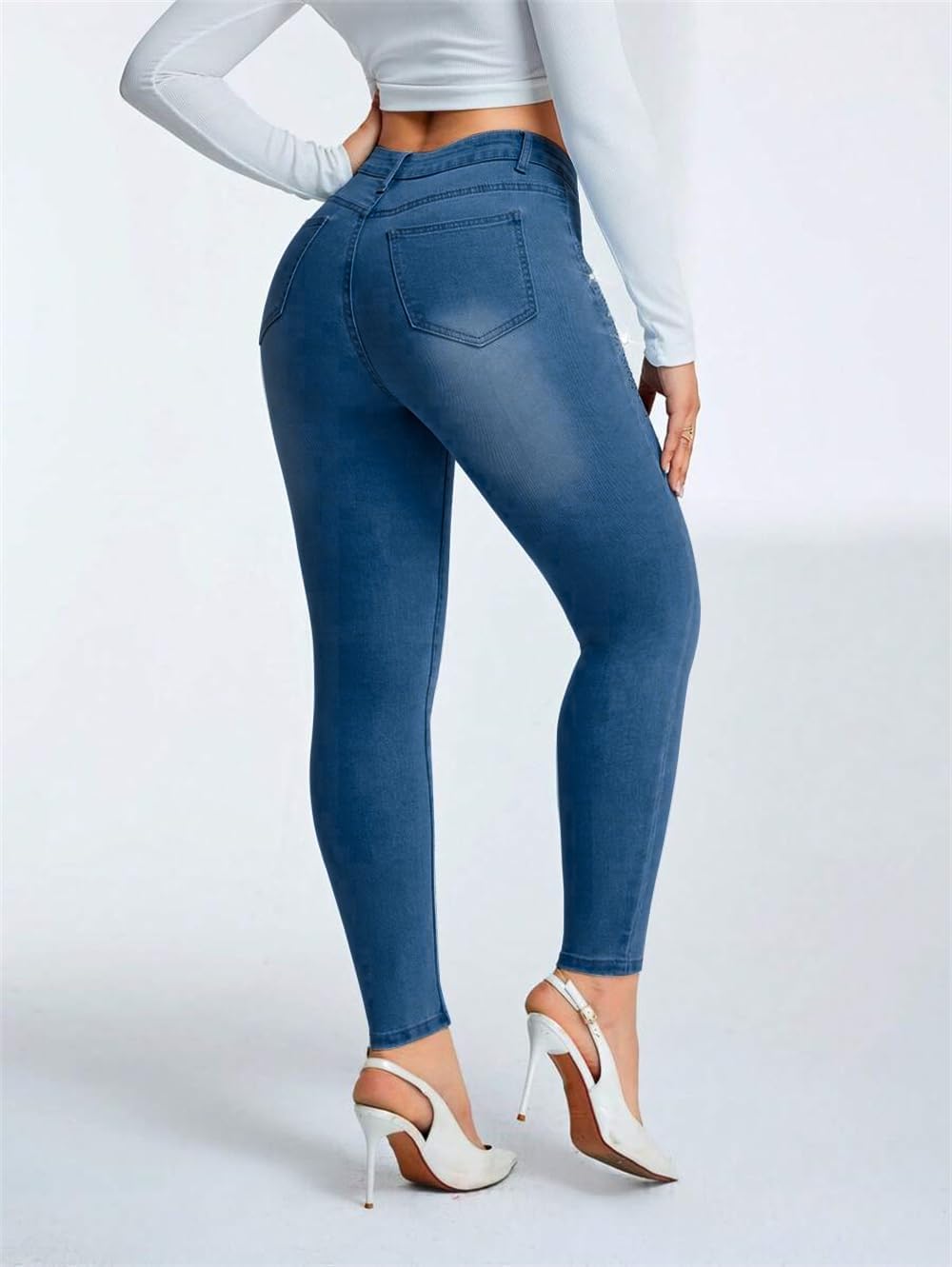 Pearl Jeans for Women Rhinestone Low Rise Skinny Jeans Embellished Ankle Stretchy Denim Pants - Image 4