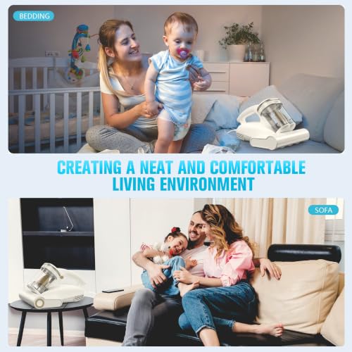 Image of Bed Vacuum Cleaner Mattress Vacuum Cleaner,16Kpa Powerful Handheld Vacuums with UV-C Light & Double Dust Cup & High Heating & Ultrasonic & HEPA Filter for Bed Sofa(Corded,Grey White)