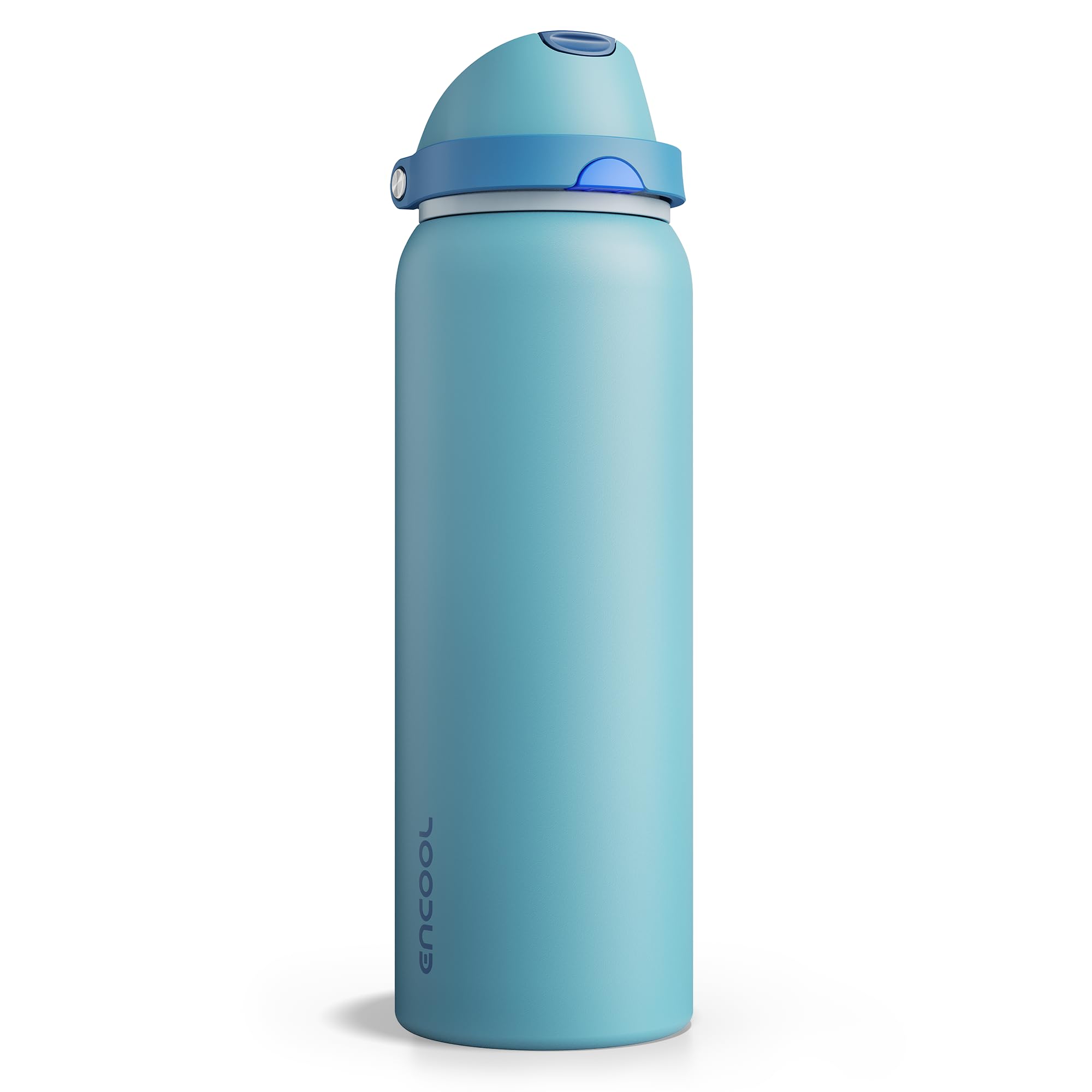 Insulated Water Bottle with Straw - Encool Stainless Steel Water Bottle with Push Button Lid, Leak-Proof &amp; BPA-Free, Keeps Cold for 24 Hours for Sports, Travel, Gym (40 oz, Silk Blue)