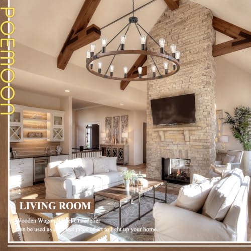 Image of Farmhouse Wood Wagon Wheel Chandelier 16-Light 43.3 inch Light Fixture