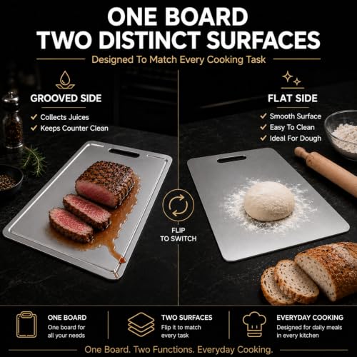 Tabla de cortar Tsinlan.ayn de titanio 100% puro, doble cara con surco para jugos, apta para lavavajillas, rectangular grande miniatura 3