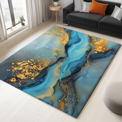 Tapis de salon moderne avec texture d'eau abstraite imprimée - 2