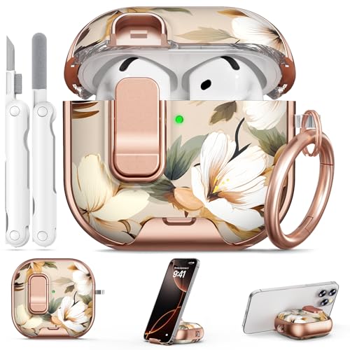 Image of for AirPod 4 Case, with Safty Lock & Phone Stand for Floral AirPod 4 Generation Case Cover for Women Girly, iPod 4 Cases with Keychain & Cleaner Kit -Brown Dead Leaf Flower