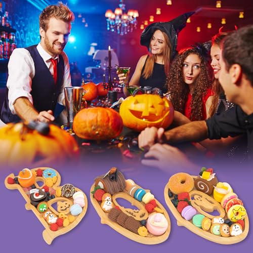Image of 3PCS Wooden Halloween Charcuterie Board Set - Boo Letters (with 14 Balloons) - Halloween Party Table Decoration & Food Tray Platter