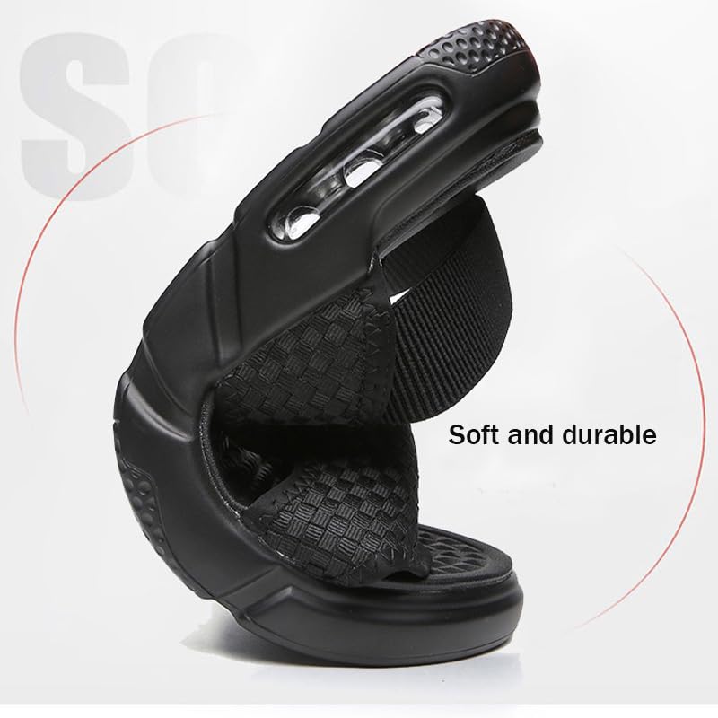Soft Sole Black Woven Summer Sandals for Men's Open Toe Breathable Outtdoor Anti-Slip Beach Casual Height Increasing Sandalias Shoes 6