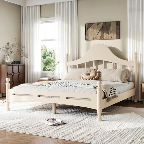 WDYLWFHW Wood Spindle Bed Frame, Queen Size Vintage Platform Beds