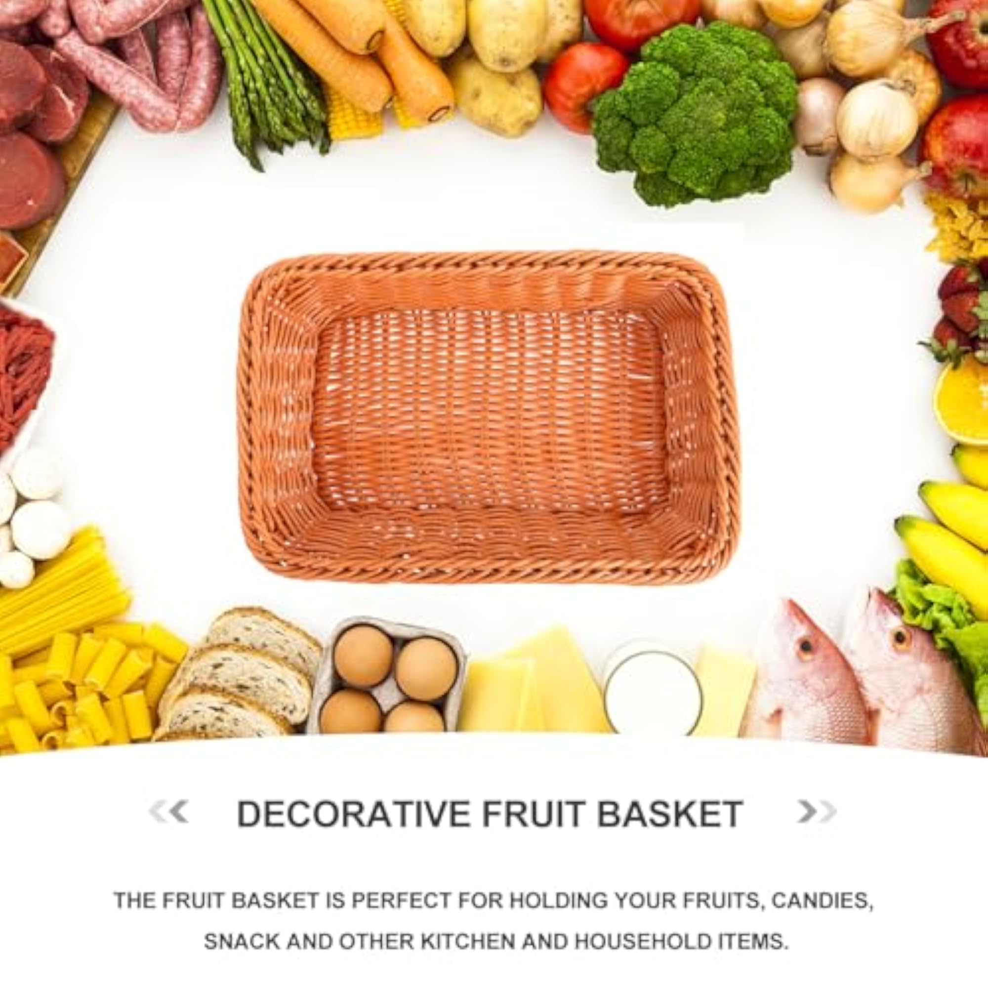 Brown Woven Plastic Fruit Basket for Kitchen Storage