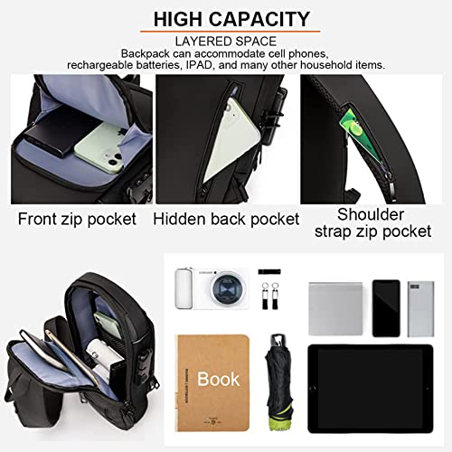 Image of ARURA (LABEL) Multifunction Anti-theft Shoulder Bag Crossbody Bag Travel Sling Bag with USB Port and Code Lock Messenger Backpack Chest Bag for Male Female