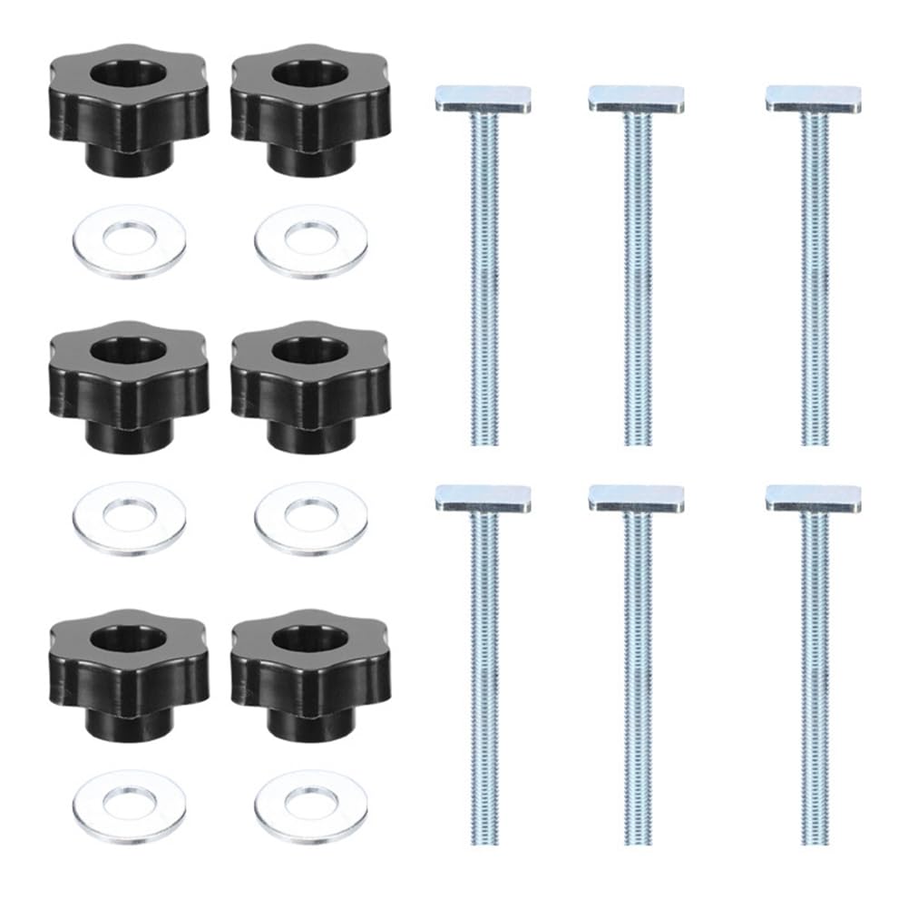 Jnchdghwa As Shown T-Slot Slider Handle 6Set Miter T-Track Jig Fixtures For Table Saw Router Chute Rail Diy Woodworking Bench Tool