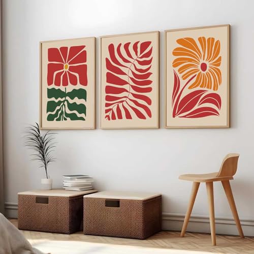 Image of kotart Home Decor Boho Painting Decorative Wall Art poster With Frame For Living Room Bed Room Hotel Wall Decor Digital Reprint Set of 3 (13X17 inch)