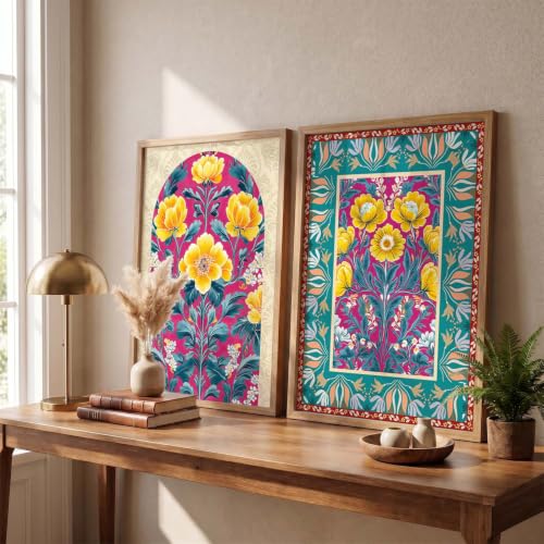 Image of kotart Indian Art Traditional Floral Paintings for Living Room | Painting for Wall Decoration | Framed Wall Painting Home Room Bedroom Office Decor | Poster With frames (Art 7, (14x20 Inch), Framed)