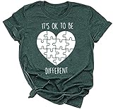 Qbily Womens Love Autism Awareness Shirts Short Sleeve Round Neck Autistic Support Graphic Tees Tops (Green, M)