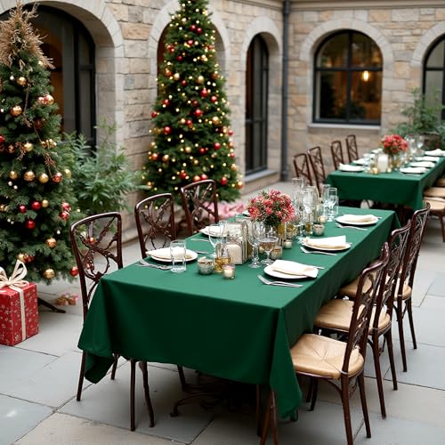 Image of sancua Tablecloths for 6 Foot Rectangle Tables, 8 Pack - Washable Polyester Fabric Table Cloth for Chirstmas Party, Birthday, Banquet Reception, 54x108 Inch Hunter Green