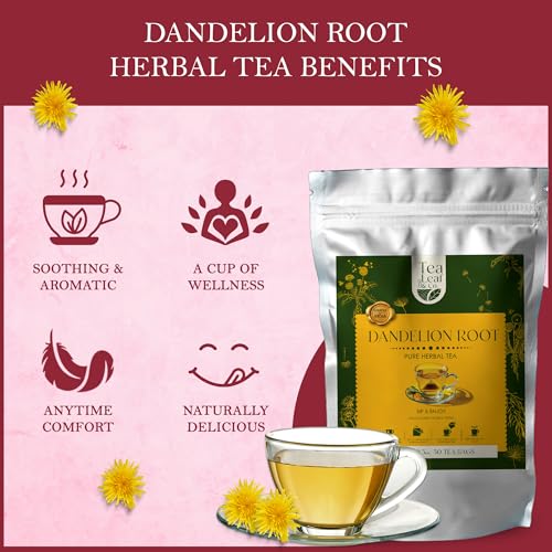 Image of Tealeaf & Co. Dandelion Root Tea with Dried Dandelion Root Extract - Pure Herbal Tea Bags Blended with Fresh Herbs - Flavored Herbal Blend - Low Caffeine - Gluten Free - 50 Teabags