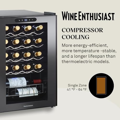 Image of Wine Enthusiast 20-Bottle Compressor Wine Cooler - Freestanding 1.8 Cu. Ft. Wine Refrigerator for Home & Kitchen, Energy-Efficient Cooling of 41-64F, Adjustable LED Touchscreen & Temperature Display