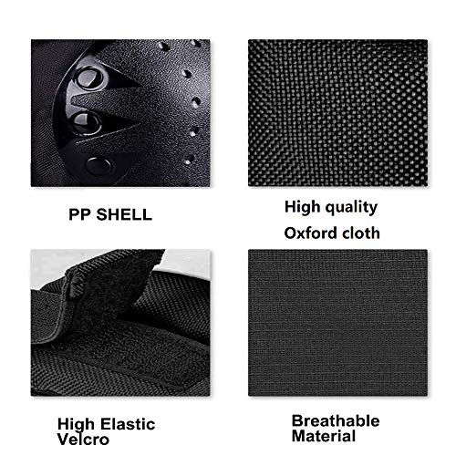 Qisa Adults Knee and Elbow Pads with Wrist Guards Protective Gear Set (Black, Medium)