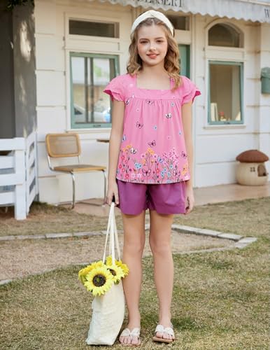 Image of Arshiner Girls Shirts Short Sleeve Square Neck Summer Lace Openwork Pleated Tops Blouse Tunic