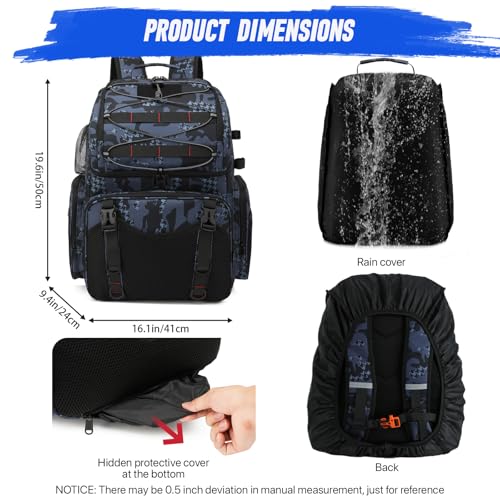 Mochila de Pesca RUCYEN 45L Grande con Porta Cañas y Cubierta Impermeable miniatura 5