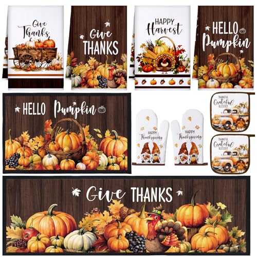Fourluoo 10 Pcs Fall Thanksgiving Pumpkin Farmhouse Kitchen Decor Set...