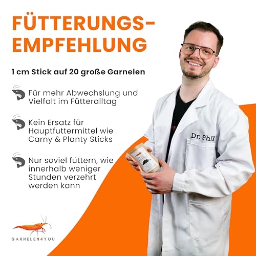 GARNELEN4YOU® Brennnessel Sticks – Premium Garnelenfutter aus 100% Brennnessel – pflanzliche Futter Pellets für Garnelen, Krebse & Schnecken – nachhaltige Verpackung – Made in Germany – 50 g