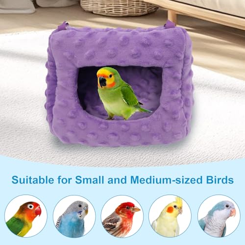 Image of Litewoo Winter Warm Plush Hanging Bird Nest Hammock for Parrots (Purple) | Warm plush, removable cushion, easy clean, metal hooks, for parakeets /cockatiels /budgies /lovebirds /finches, 7.1x6.3x5.5in