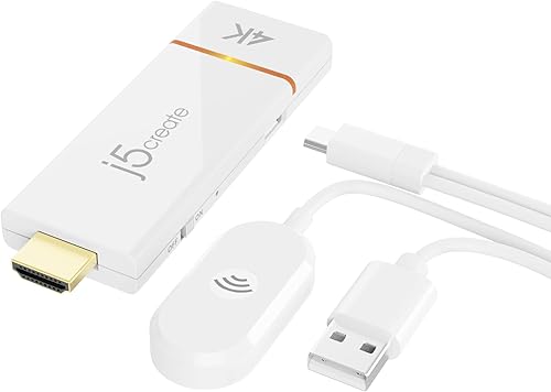j5create ScreenCast - Adaptador inalámbrico 4K para pantalla de teléfono móvil, tableta o computadora portátil, compatible con AirPlay, Miracast y