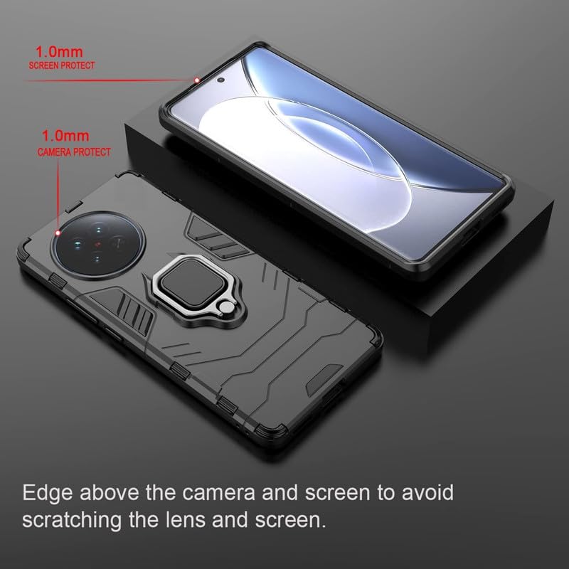 Image of FitSmart Protective Rugged Hybrid Robot Armor Hard Back Cover with Ring Kickstand Case for Xiaomi 14 Civi 5G - Black