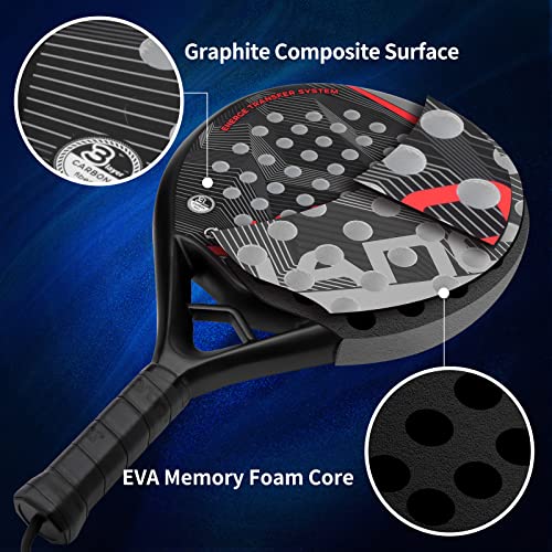 Image of Padel Racket Carbon Fiber Surface with EVA Memory Flex Foam Core Lightweight Padel Racquet