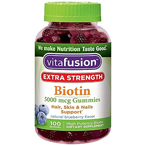 Vitafusion Extra Strength Biotin Gummies 5000 mcg, Blueberry 100 ea (Pack of 4)