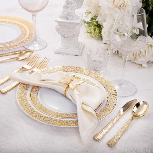 image for Supernal 300pcs Gold Plastic Forks,Disposable Hammered Forks,Premium H