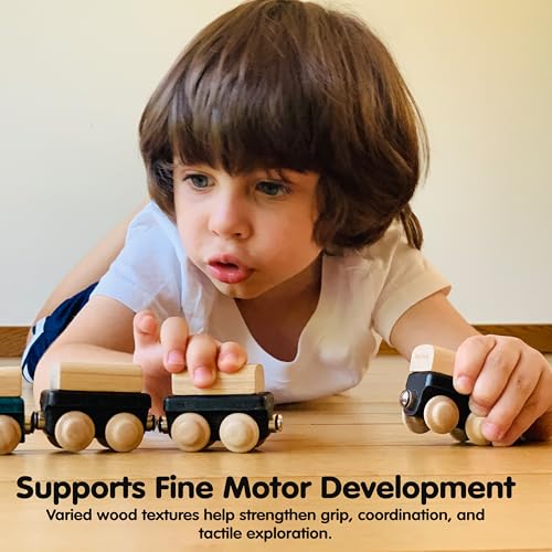 Image of PlanToys Classic Train Wooden Montessori Vehicle Toy | Early Movement, Imagination and Practical Life Exploration | Eco Friendly Train Set for Indoor and Outdoor Play