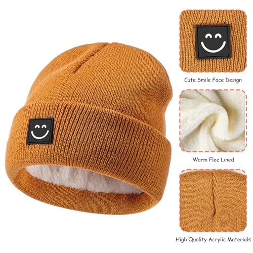 Baby Beanie Hat 3 Packs with Cute Smiley Face, Toddler Girls Boys Baby Hats Winter, Kids Winter Hat Cold Weather3