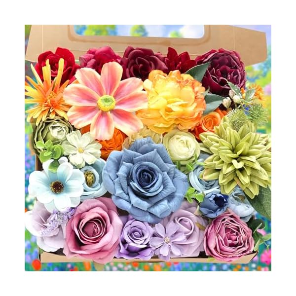 Astryas fake artificial flowers combo faux silk colorful flowers for spring summer diy wedding bridal bouquet centerpieces arrangements party bridal baby shower home decorations multicolor  urban country home decor