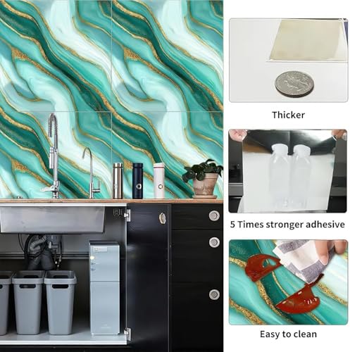 Image of Moroccan Tile Stickers | Waterproof Self Adhesive Peel & Stick Tile Decals for Kitchen Backsplash, Bathroom Wall, Floor, Furniture & Glass (4x4 Inch, Design 63)