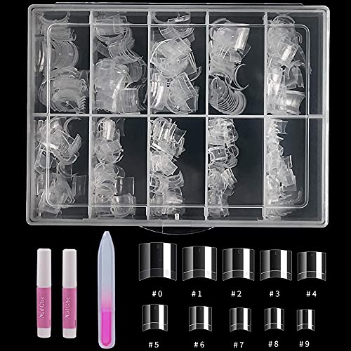 Misssix Short Nail Tips, 500PCS Clear Square Short Nail Tips, Acrylic Half Cover French Fake Square Nail Tips and Glue and Nail File for Women With Box (Clear)