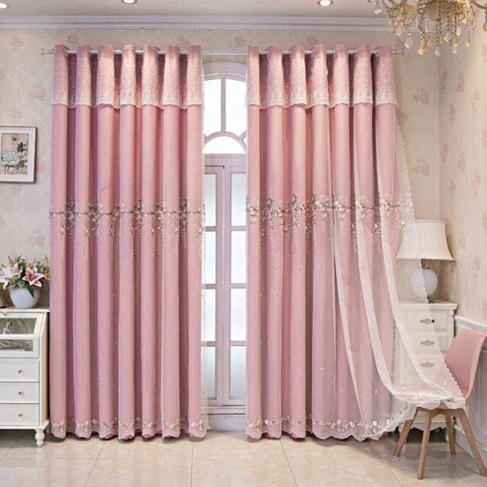 Rideaux occultants pour chambre de fille et salon cosy dentelle rose 270cm