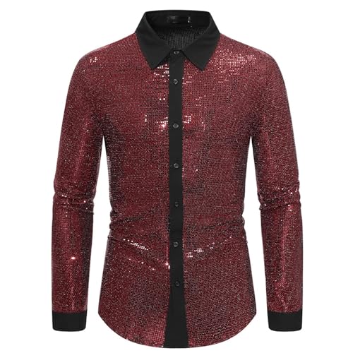 【MATERIALE E TAGLIA】Questa camicia paillettes uomo​ è realizzata in tessuto morbido e traspirante con dettagli scintillanti, per un comfort ottimale. Prima dell'acquisto, consulta la nostra tabella taglie (taglie UE). Per taglie intermedie, consigliamo di scegliere una misura più grande. Questa camicia con paillettes da uomo​ offre una vestibilità regolare per un'ampia libertà di movimento.