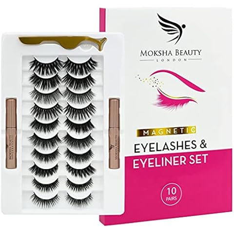 Magnetic Eyelashes Natural Look - 10 Pairs False Eyelashes Magnetic Eyeliner and Lashes Kit | Reusable Magnetic Lashes Set with Tweezers | No Glue, Waterproof Magnetic Eyeliner (10 Pack) Cover