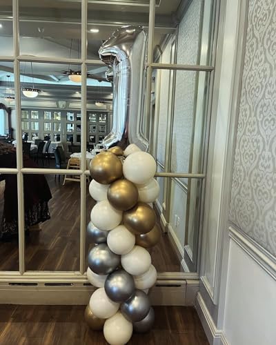 Image of 40 Inch Silver 1 Balloon for First Birthday, 1st Number Balloons Birthday Decorations, One Giant Number 1 Balloon