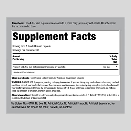 Piping Rock 4081A Dhea 100Mg | 30 Capsules | 7 Keto Supplement thumb #1