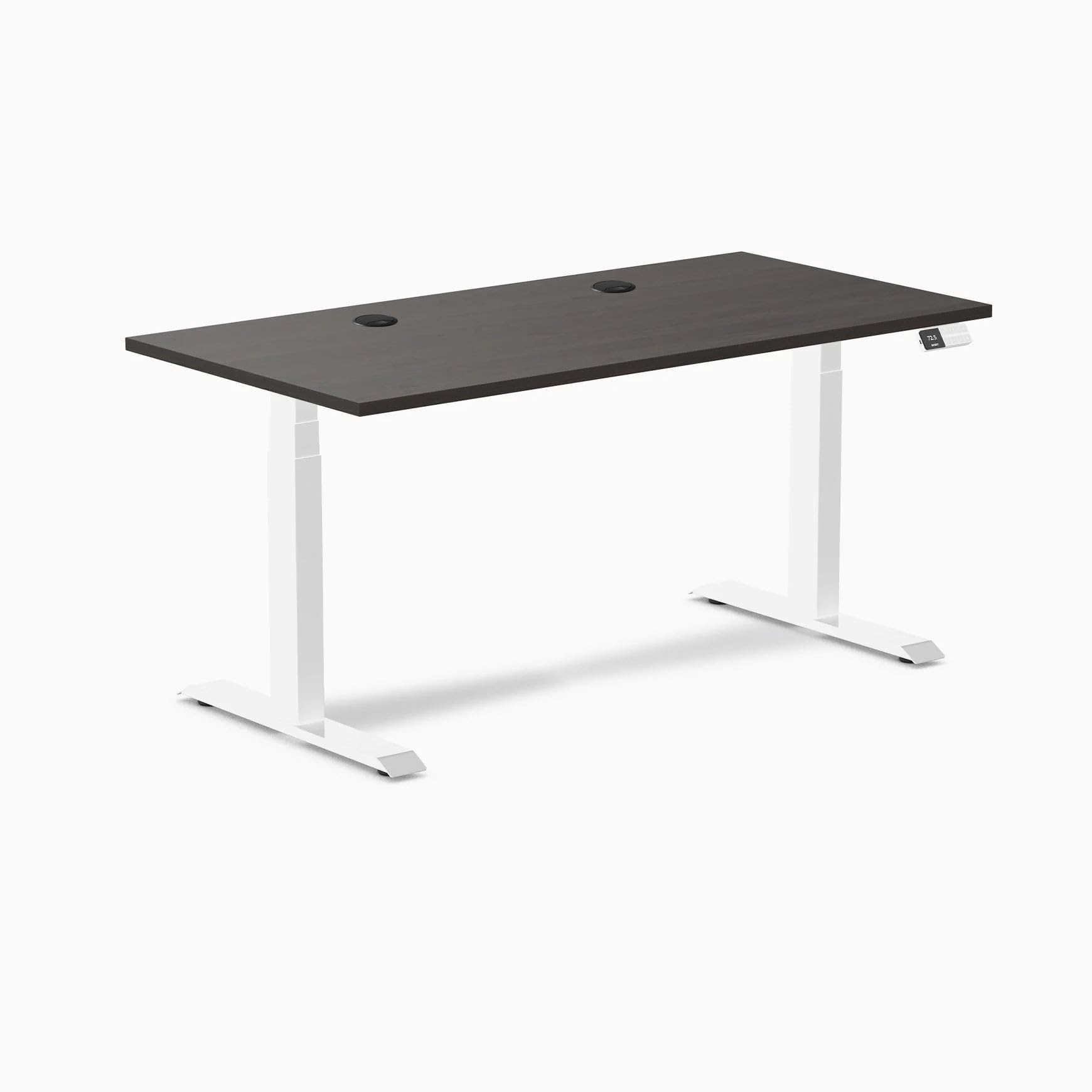 Desky Dual Laminate Sit Stand Desk Burnished Wood 59.1" Grommets White