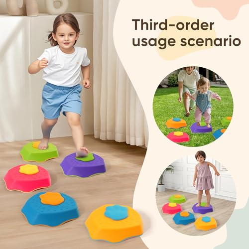 Image of G-WING Stepping Stones for Kids, 5-Piece Balance Stones with SOUND EFFECTS & Non-Slip Base, Indoor /Outdoor Motor Skills Toys for Toddlers Age 3+, Builds Coordination & Active Play - 220lb Weight Capacity