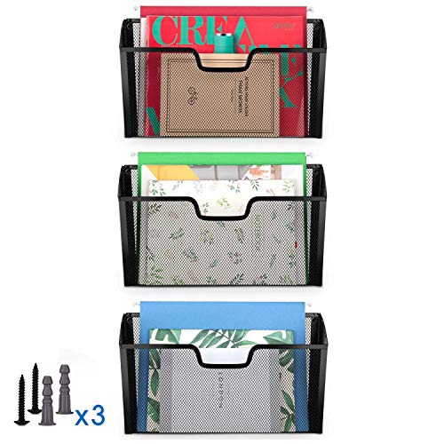Simple Trending 3 Pockets Office Mesh Wall Mount Hanging File Holder Organizer, Black