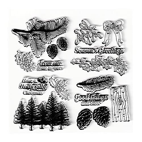 Pine Tree Pine Leaf Pine Cones Clear Stamps Holly Berries Stake Pattern Transparent Seal Stamps For Holiday Card Making Decoration And Diy Scrapbooking Album Diy Crafts #TOP4