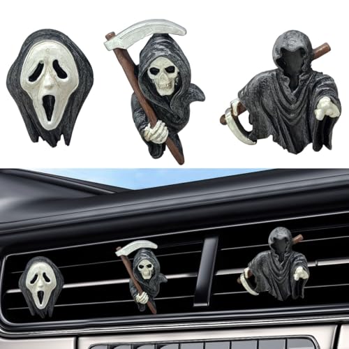 Image of 3PCS Cool Skull Car Vent Clip, Ghost Skeleton Car Diffuser Air Outlet Clip, Halloween Decorations Spooky Car Interior Accessories, Funny Presents for Men Women (Ghost)
